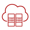 Line art in Cornell red of two stylized server boxes overlapping a cloud outline