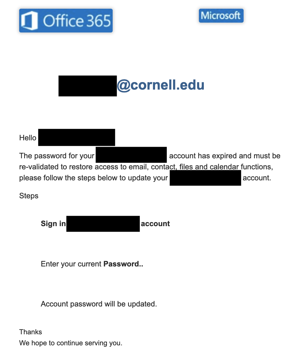 Example of a phishing email