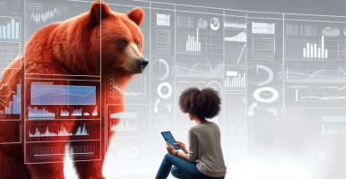 Student using AI with a big red bear